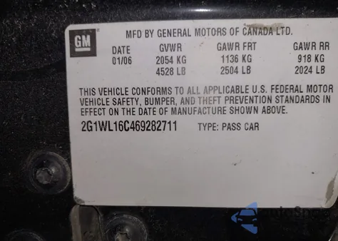 2006 Chevrolet Monte Carlo Ss from USA, damaged, VIN 2G1WL16C469282711